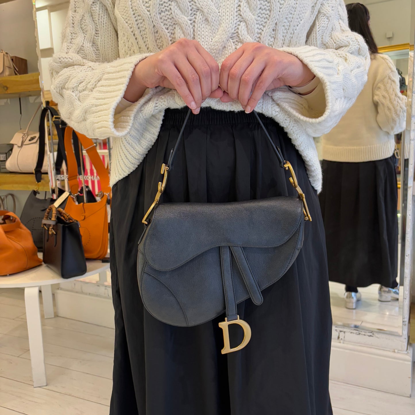 Dior Black Goatskin Leather Saddle Bag With Oblique Canvas Strap