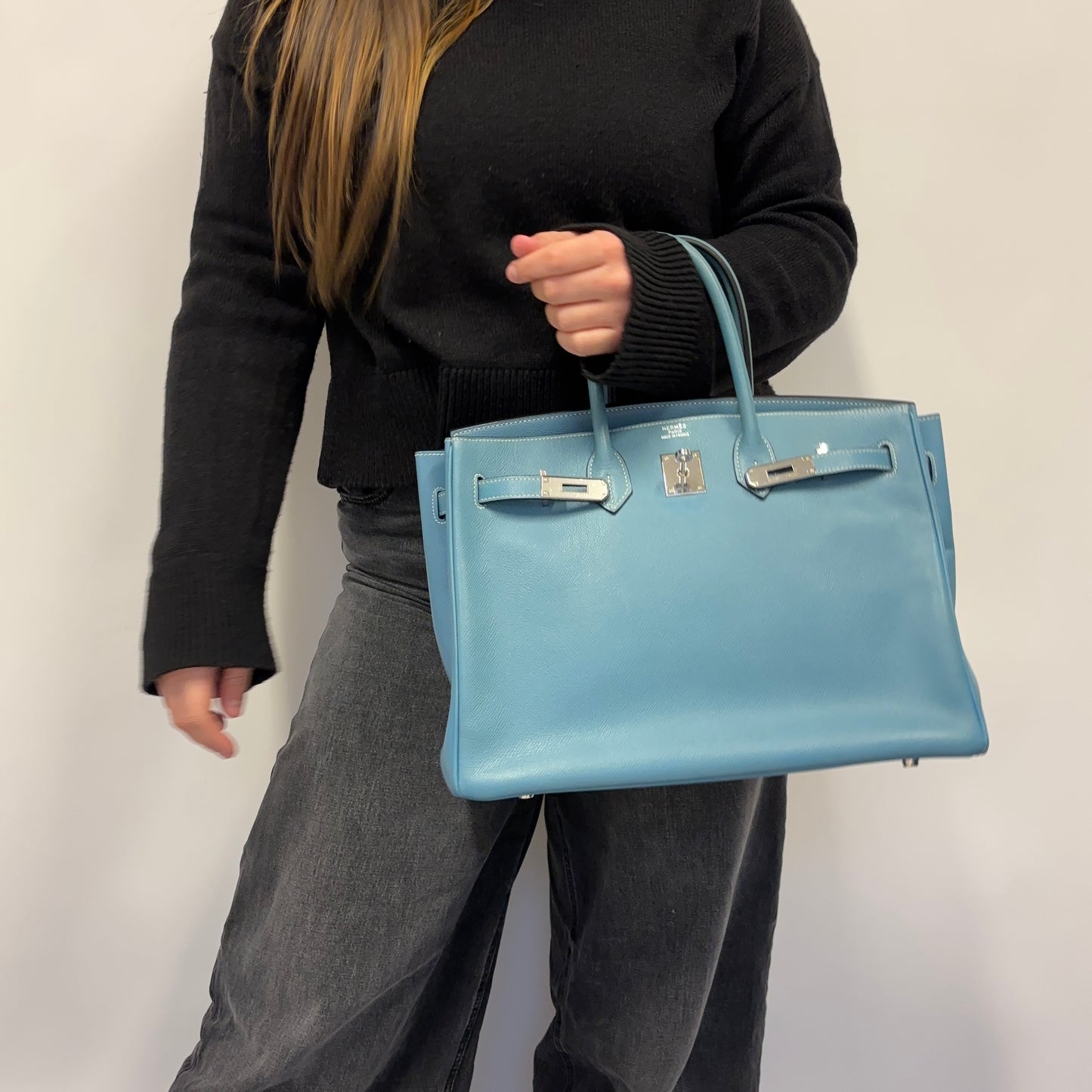 Hermes Birkin 35 Bleu Jean Epsom Retourne Palladium Hardware 2006