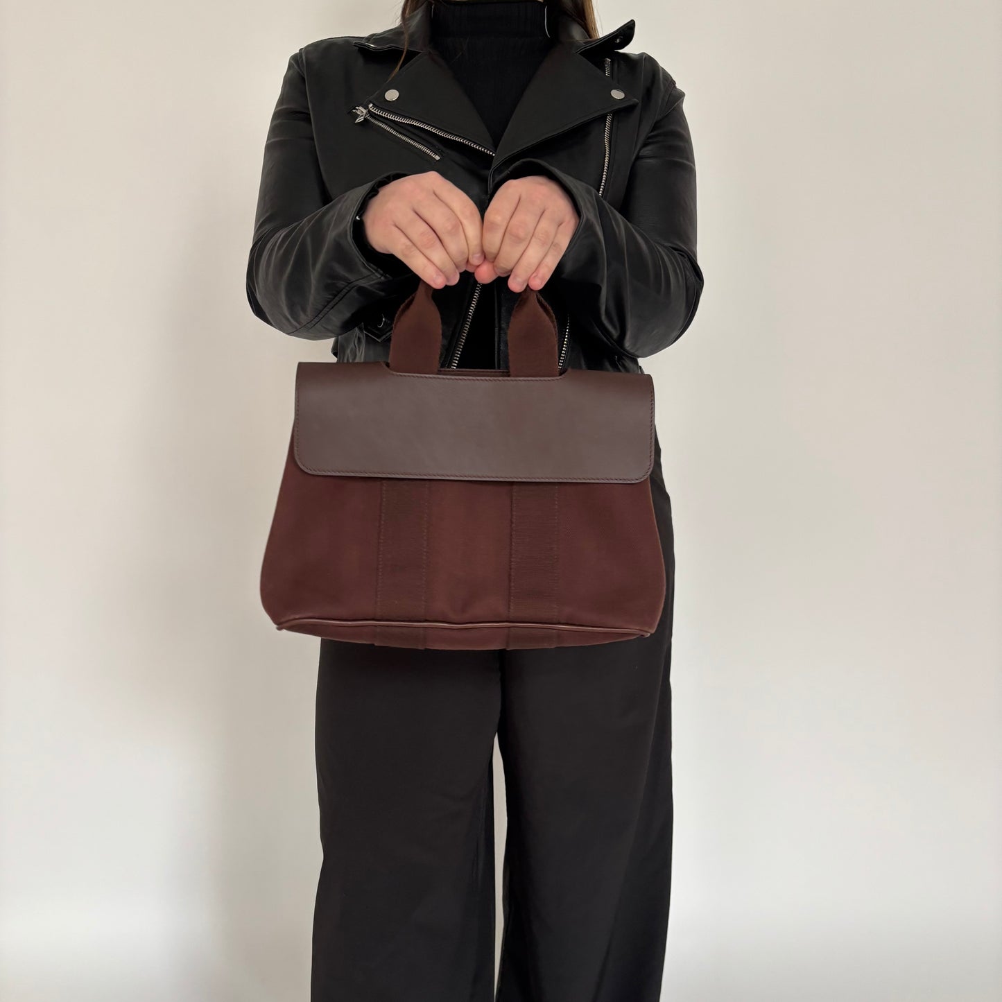 Hermes Brown Canvas and Leather Valparaiso PM Bag