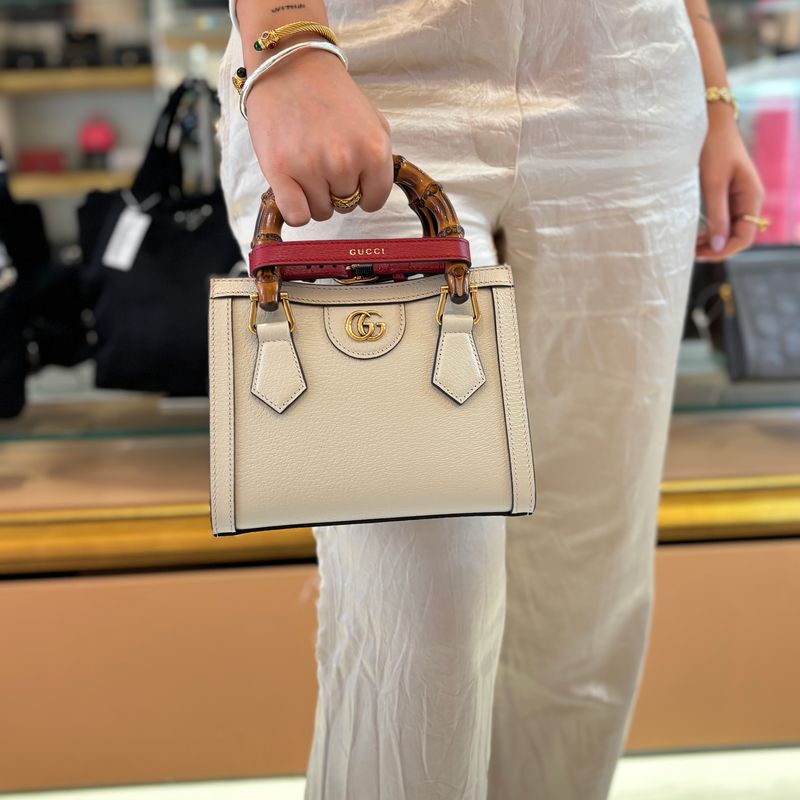 Gucci White Leather Mini Diana Tote Bag