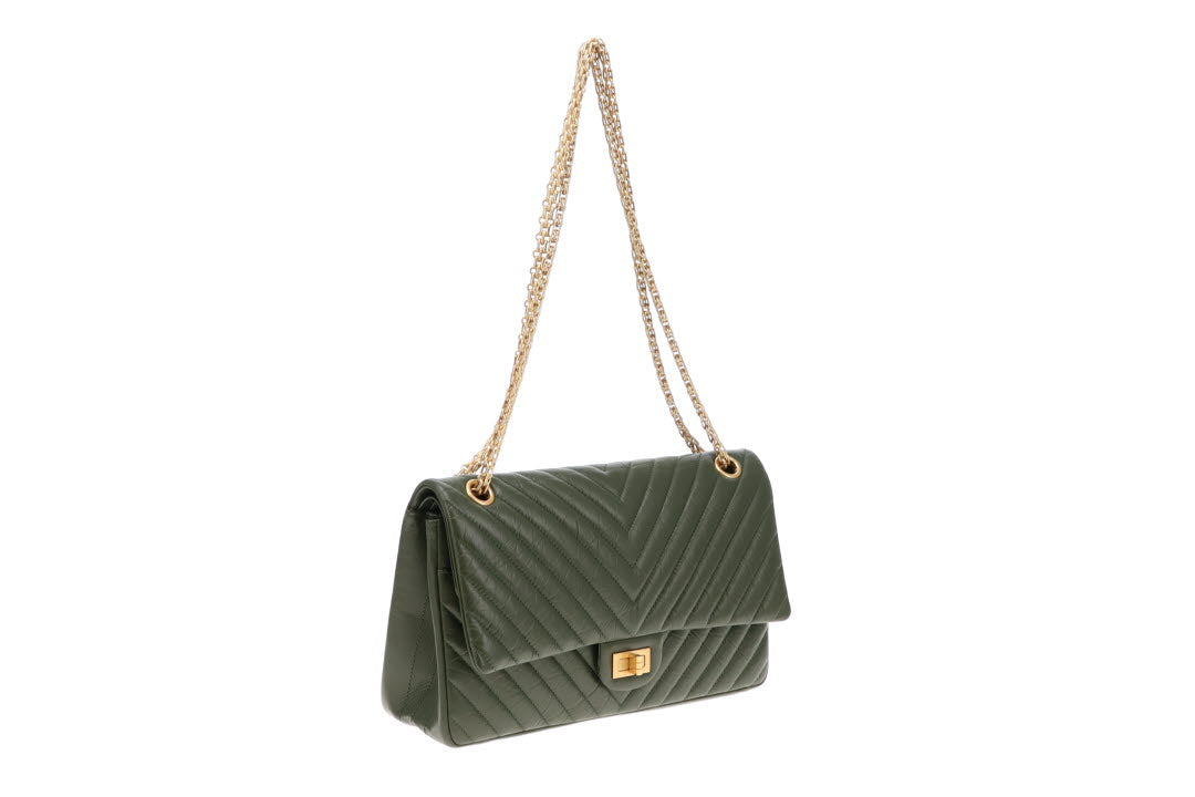 Chanel Chevron Reissue 2.55 Green With Gold Hardware 226