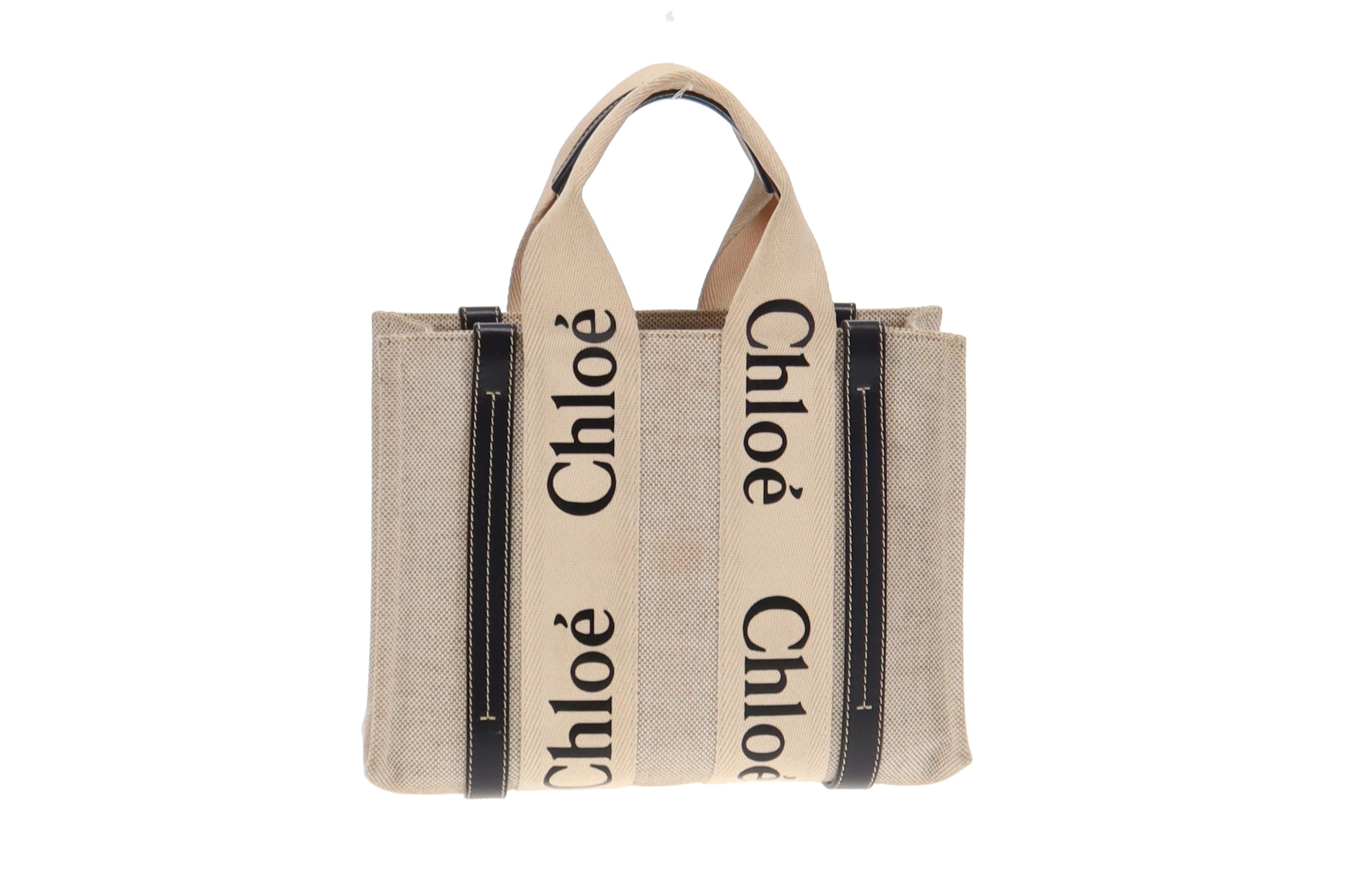 Chloe White and Blue Linen and Calfskin Small Woody Tote Bag Designer Exchange Ltd