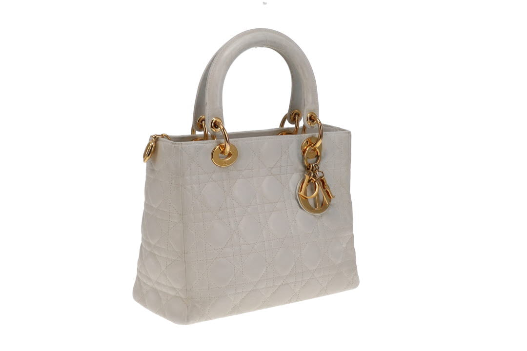 Dior White Leather GHW 2007 Vintage Medium Lady Dior