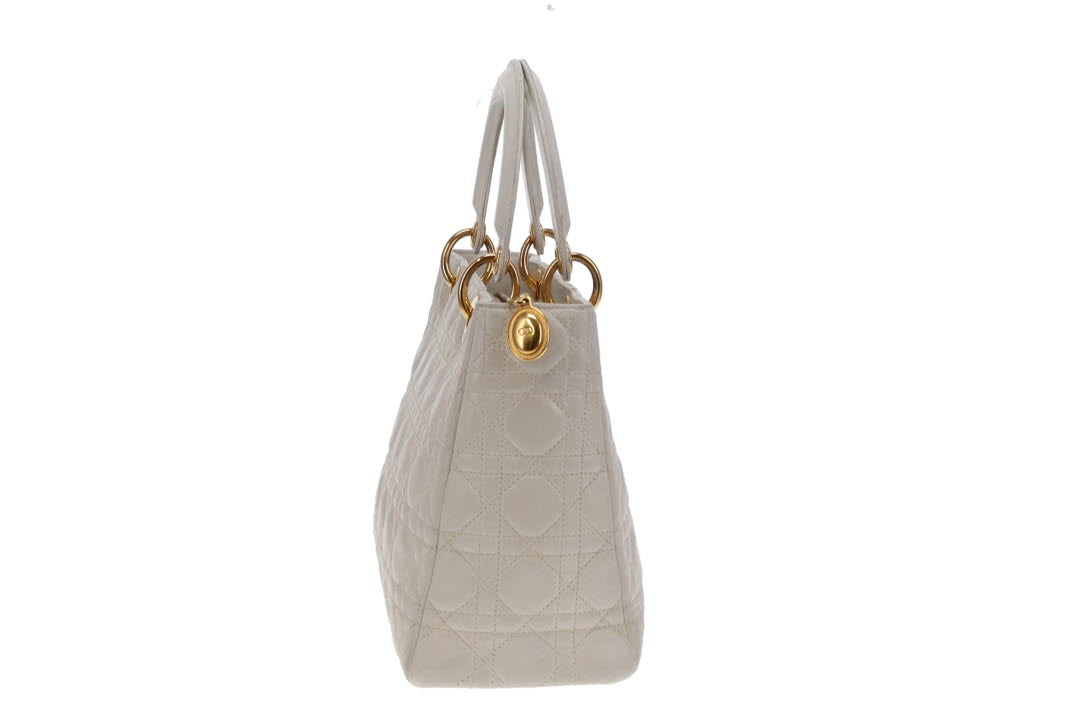 Dior White Leather GHW 2007 Vintage Medium Lady Dior