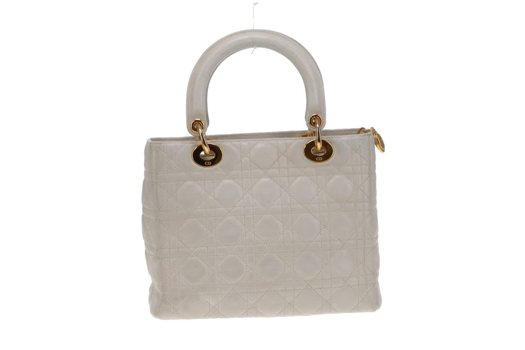 Dior White Leather GHW 2007 Vintage Medium Lady Dior