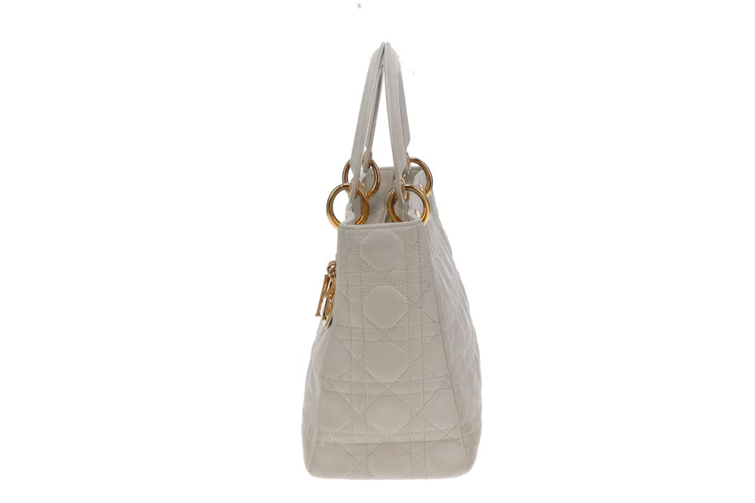 Dior White Leather GHW 2007 Vintage Medium Lady Dior