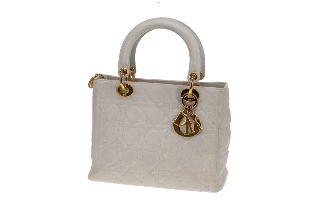 Dior White Leather GHW 2007 Vintage Medium Lady Dior