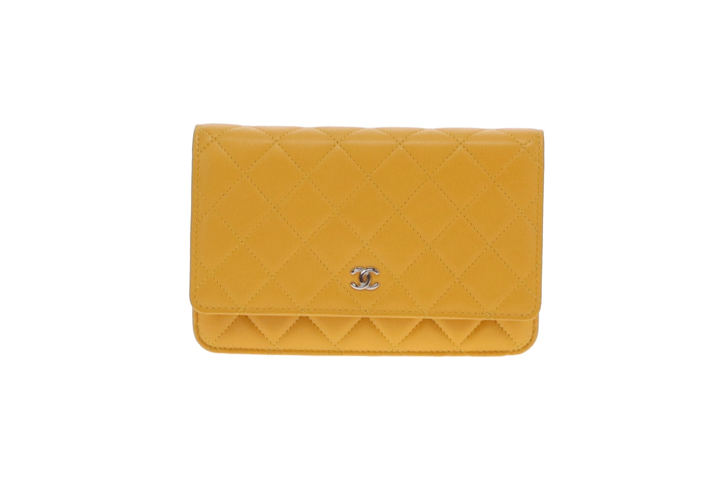 Chanel Yellow CC Quilted Lambskin Wallet On Chain