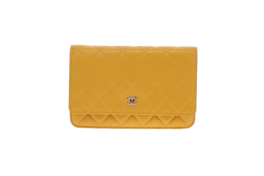 Chanel Yellow CC Quilted Lambskin Wallet On Chain