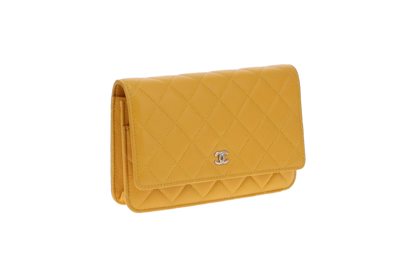 Chanel Yellow CC Quilted Lambskin Wallet On Chain