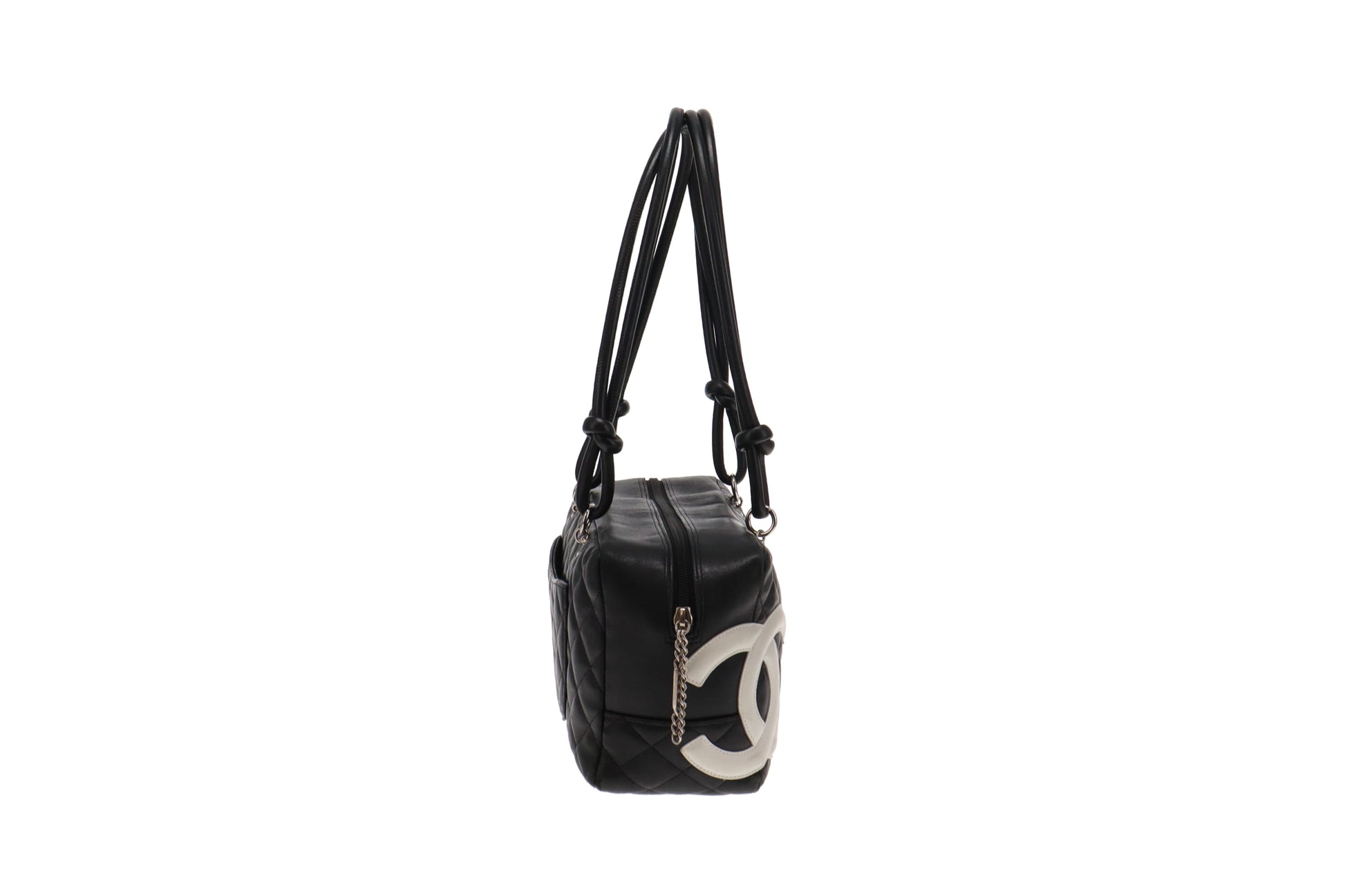 Chanel Cambon Ligne 2006 Quilted White CC On Black Bowling Bag