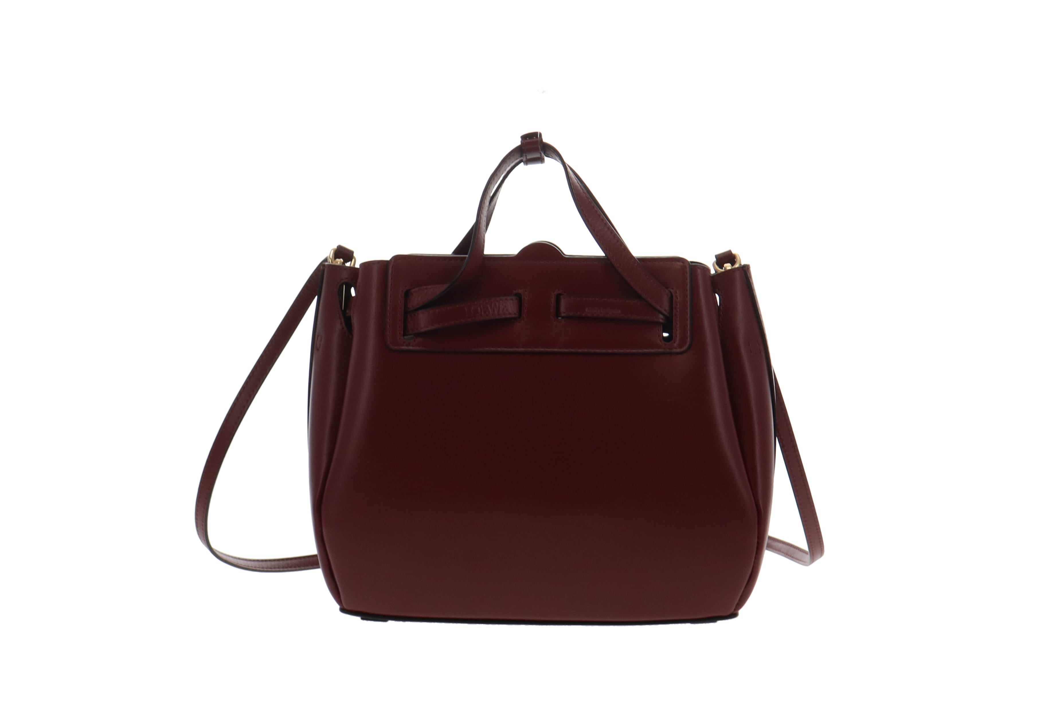 Loewe Burgundy Smooth Leather Lazo Mini Tote Bag Designer