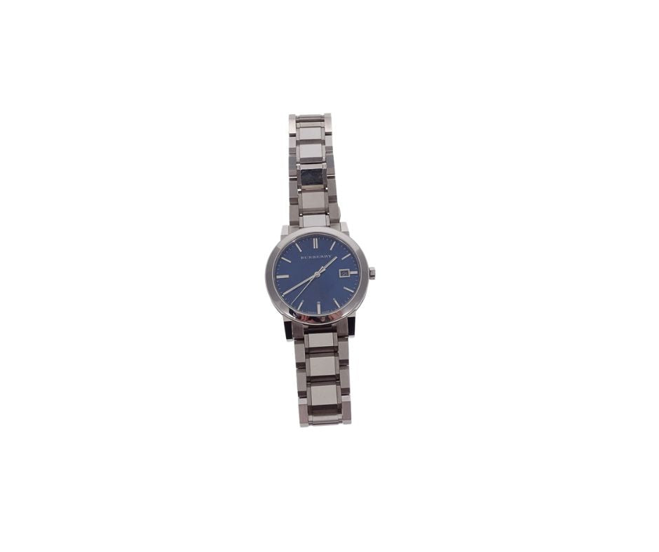 Burberry BU9031 Men s The City Date Bracelet Strap Watch Silver Blue Designer Exchange Ltd