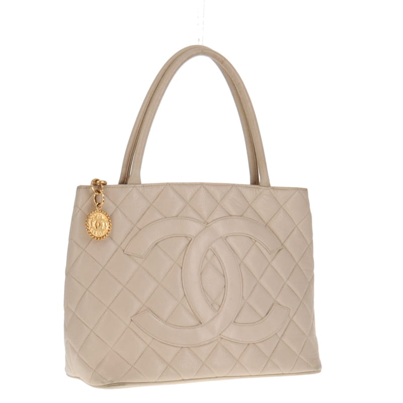 Chanel Vintage Caviar Ivory Medallion Tote