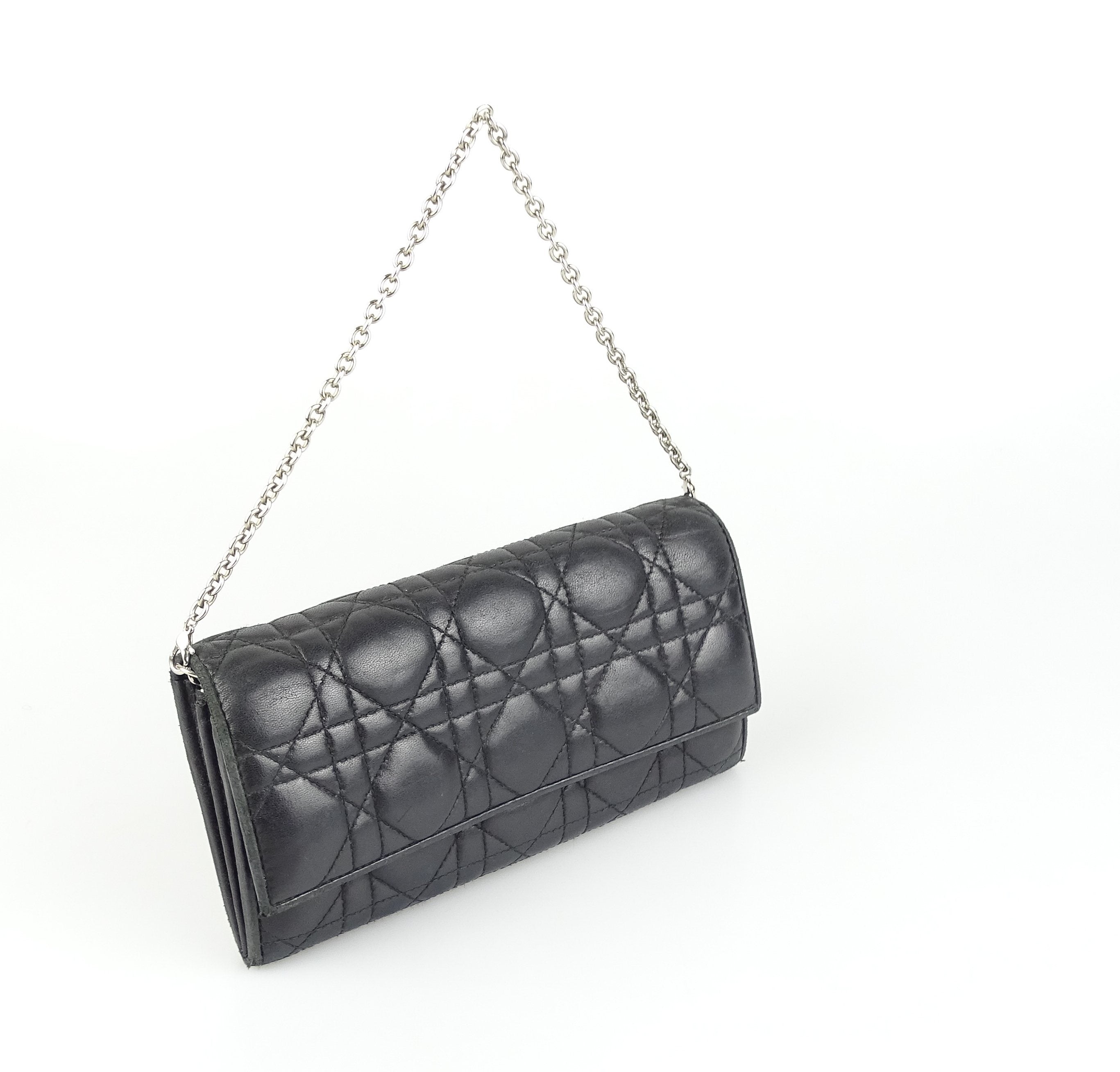 Christian Dior Cannage Stich Black Lady Dior Clutch On Chain